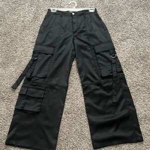 Society Black Satin Cargo Pants for Men